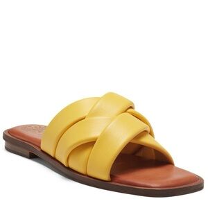 NWT Vince Camuto Northala Woven Strap Yellow Slide Sandals